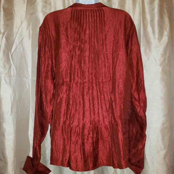 NWOT Coldwater Creek red pleated shimmer button down blouse Womens Large - Picture 4 of 6